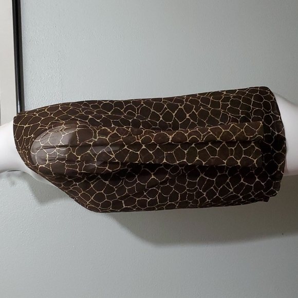 RAFAELLA Women's Brown/Cream Print Blouse-Scoop Neck-Sheer 3/4 Sleeves-EUC-Sz M - Picture 3 of 12